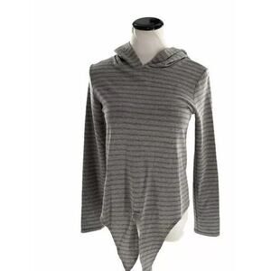Urban Rose Womens Pullover Sweater Gray Stripe Long Sleeve Hooded Tie Hem Small